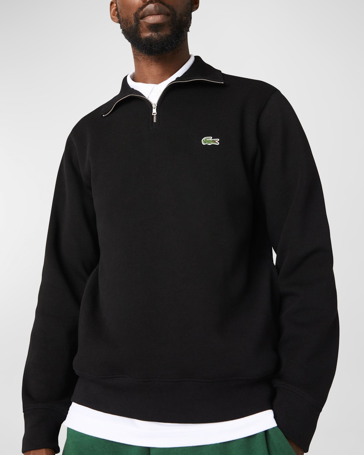 Shop Lacoste Men's Crocodile Quarter-zip Sweatshirt In 031 Black