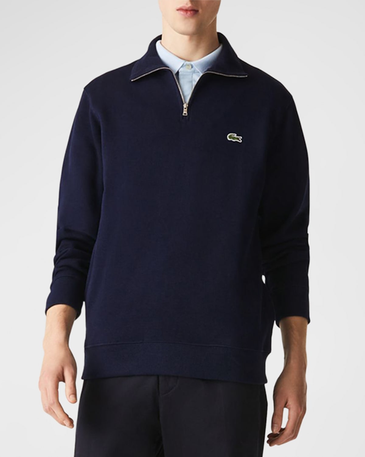 Shop Lacoste Men's Crocodile Quarter-zip Sweatshirt In 166 Navy Blue