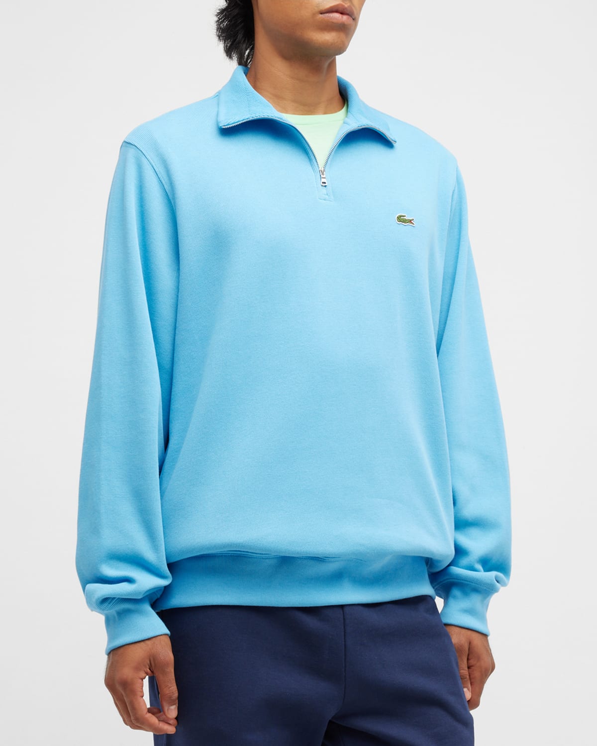 Lacoste Men's Crocodile Quarter-zip Sweatshirt In 4xa Argentine Blu