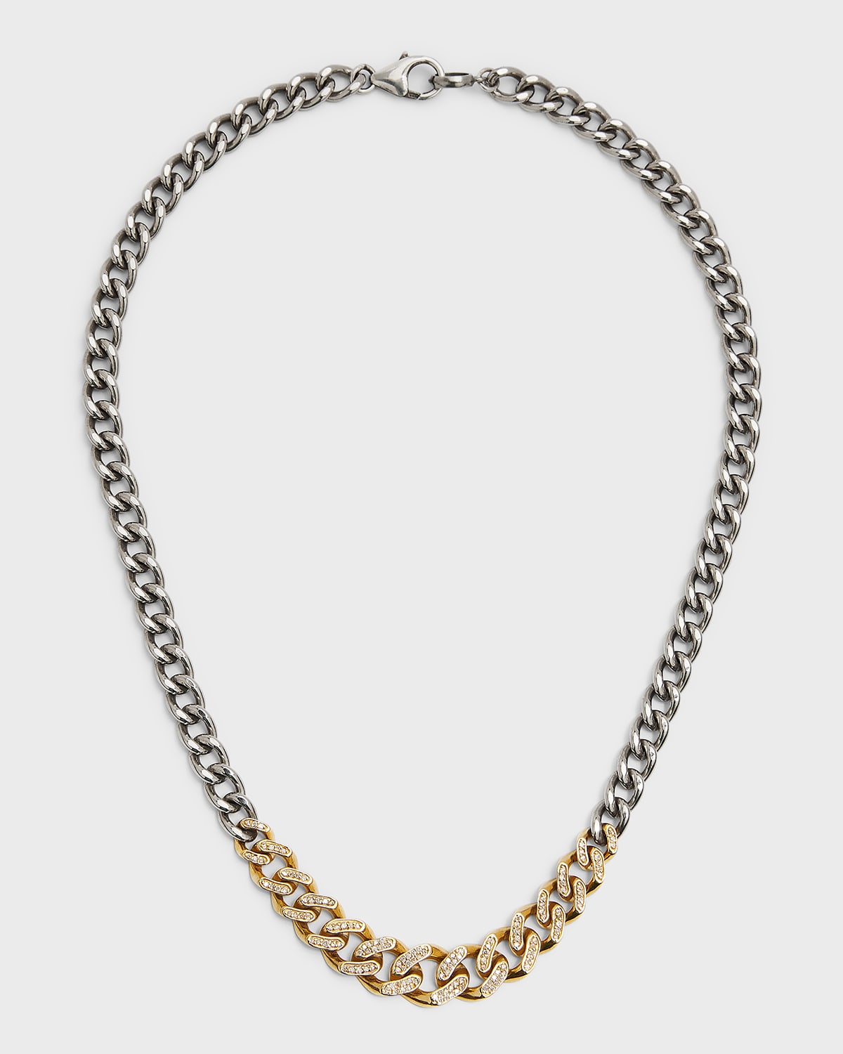 Mixed Metal Pave Diamond Graduated Curb Chain Necklace