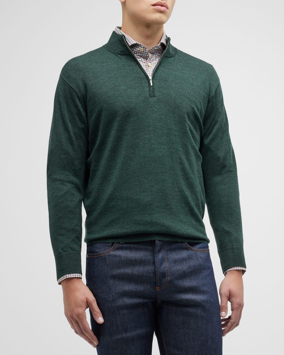 Shop Peter Millar Men's Autumn Crest Quarter-zip Sweater In Balsam
