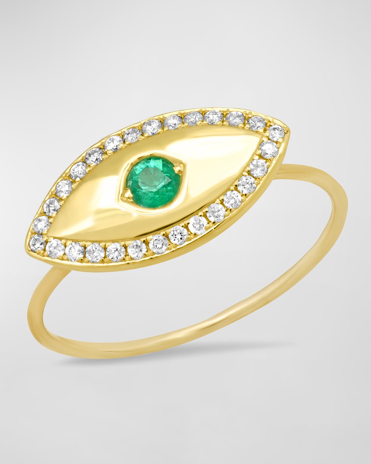 Jennifer Meyer Medium Evil Eye Ring With Emerald Center And Diamond Border In Em