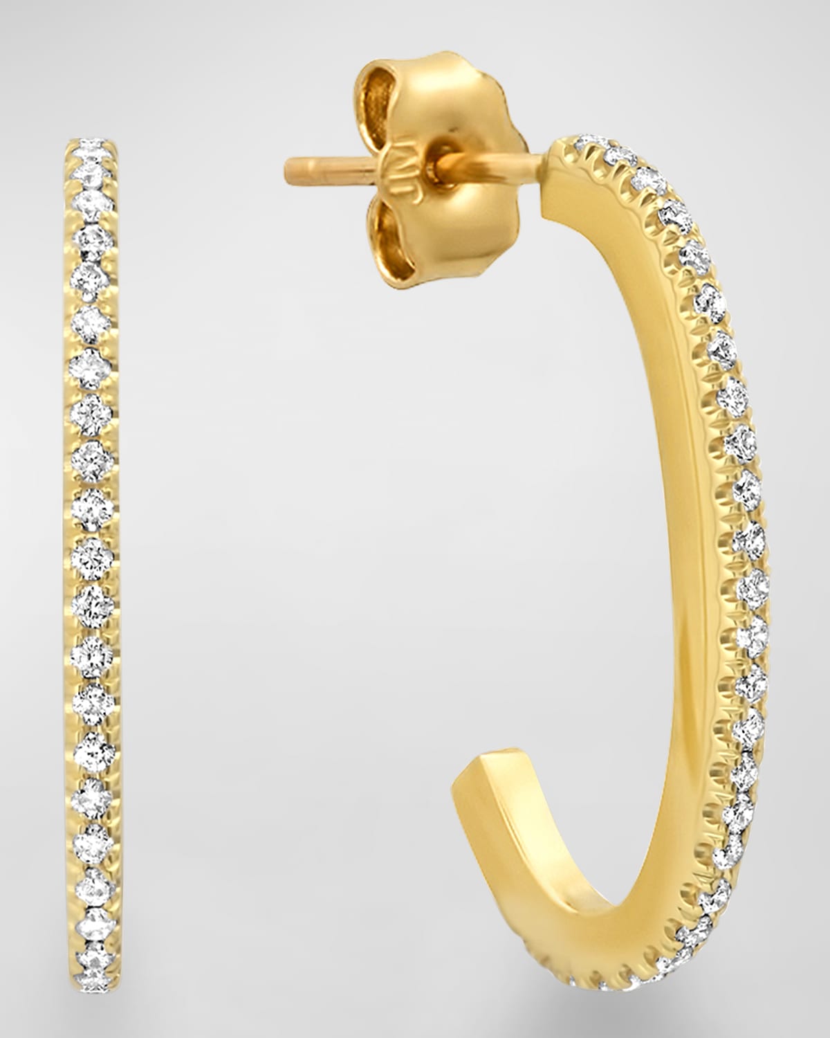 Small Elongated Edith Hoop Earrings with Diamond Pave