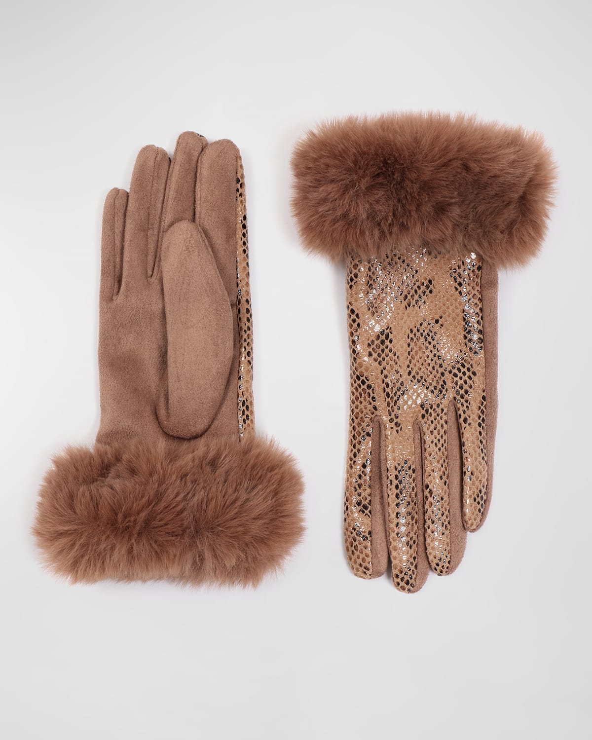 Sia Metallic Snakeskin Faux Fur Gloves