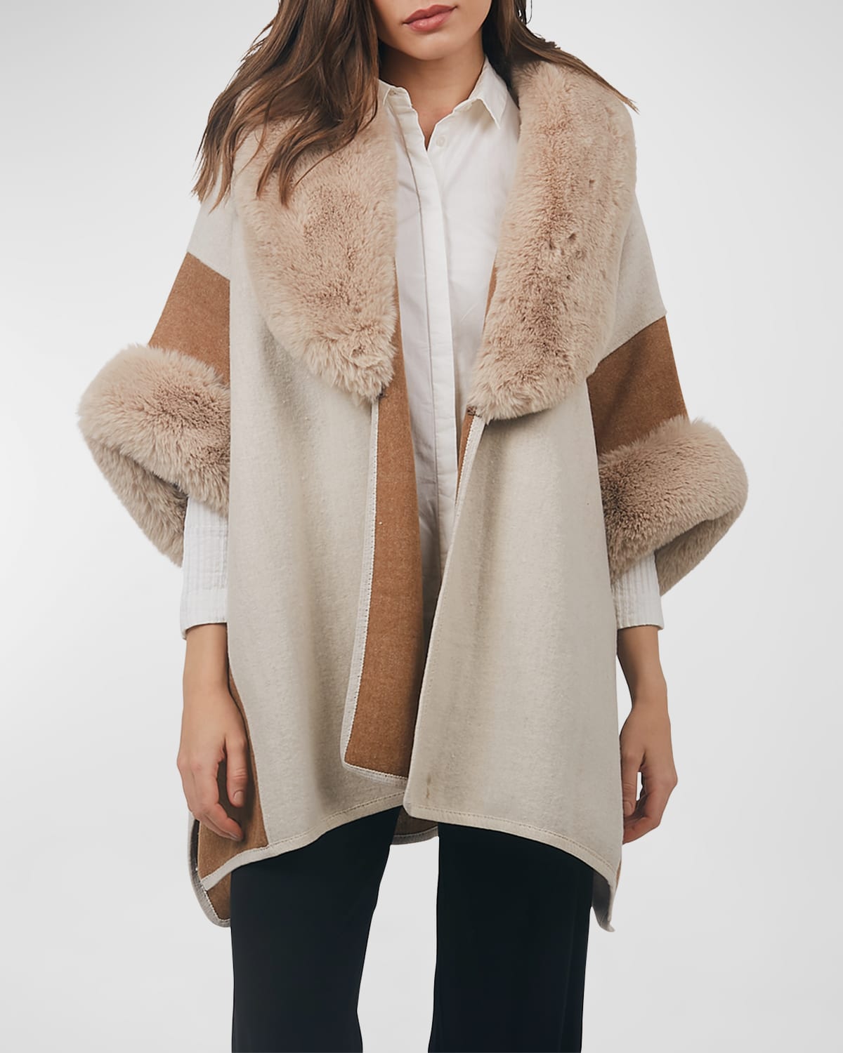 Cream faux fur trim swing coat cheap