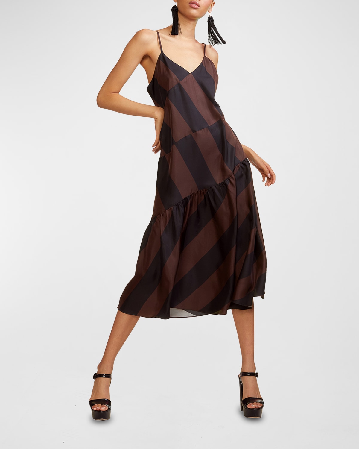 Silk Striped Midi Dress