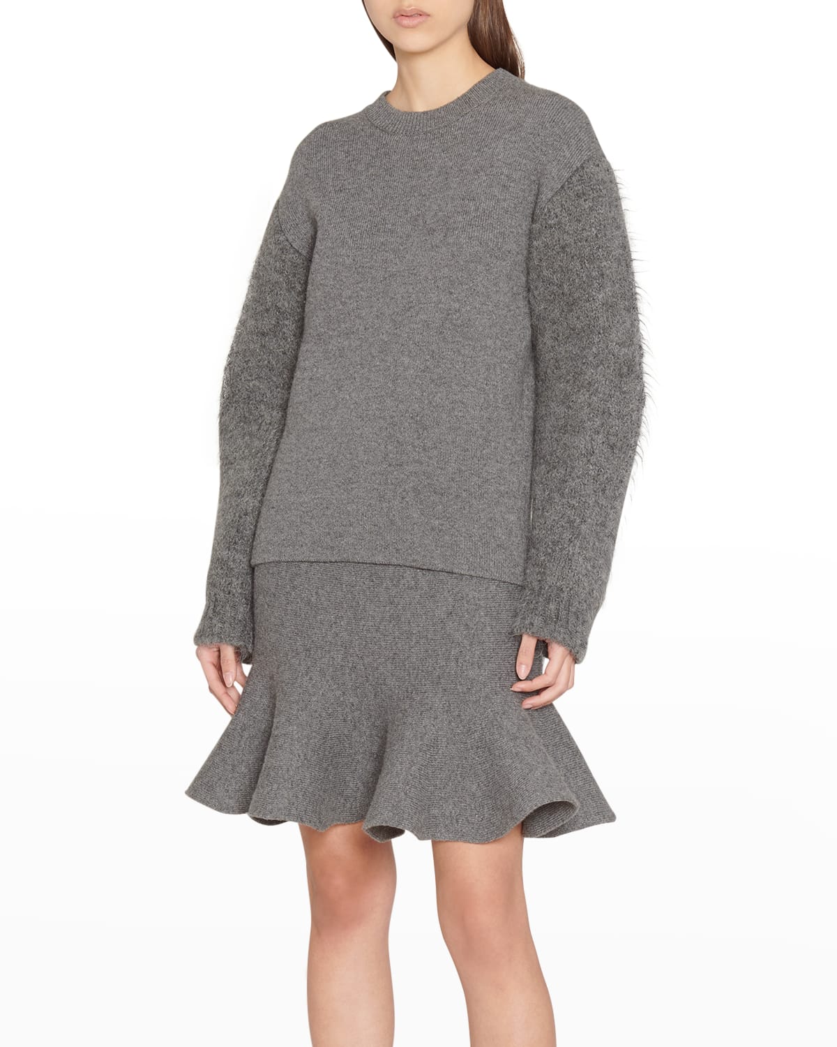 Jil Sander Paneled Wool And Cashmere-blend Sweater In Medium Grey
