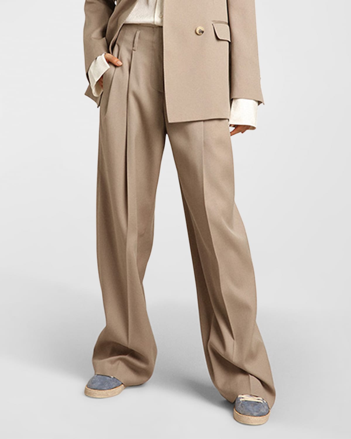 Golden Wide Leg Wool Gabardine Pants