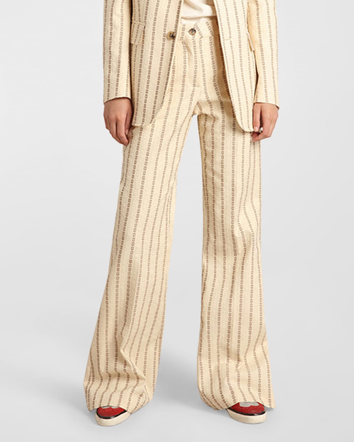 Golden Goose Geometric Embroidered Stripe Cotton Wide Leg Pants In Lambs Woolcoffe I
