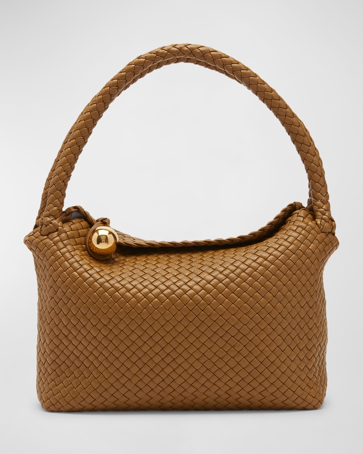 Bottega Veneta Oversize Button Intrecciato Leather Shoulder Bag In Acorn-muse Brass