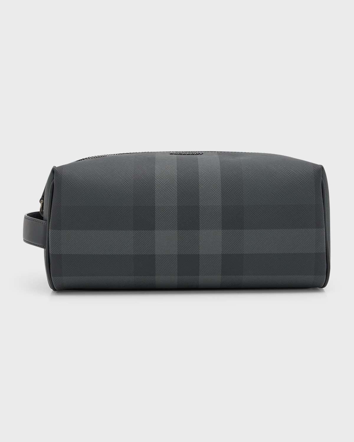 Men's Charcoal Check Leather Travel Zip Pouch