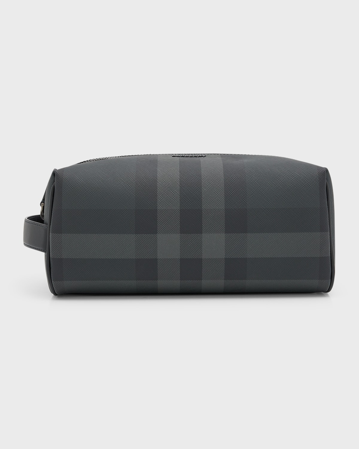 Burberry Men's Charcoal Check Leather Travel Zip Pouch In Charcoal