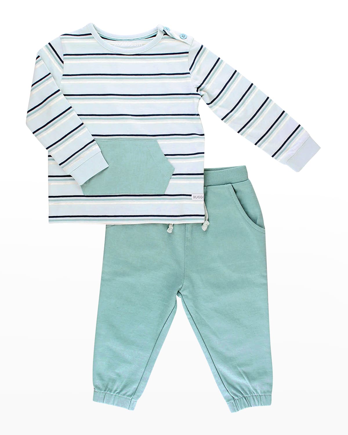 Boy's Antique Blue Stripe T-Shirt W/ Joggers Set, Size Newborn-5