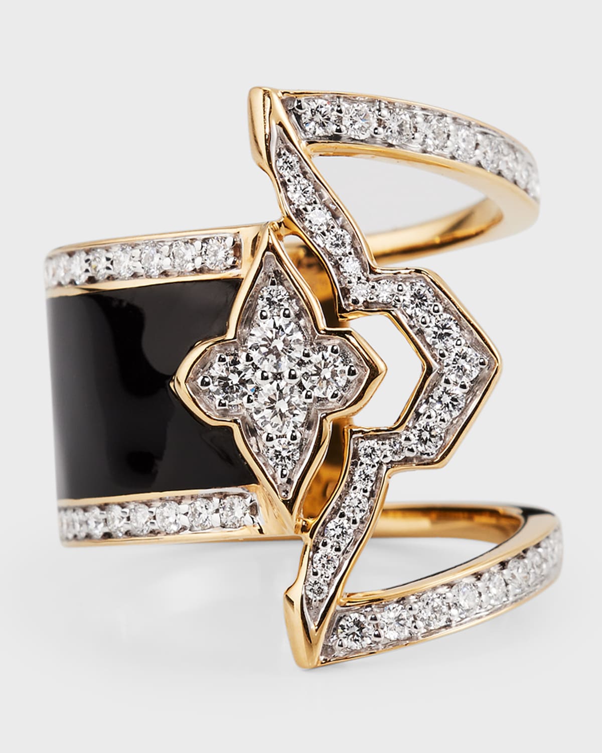 18K Yellow Gold Piano Black Edgy Ring, Size 7