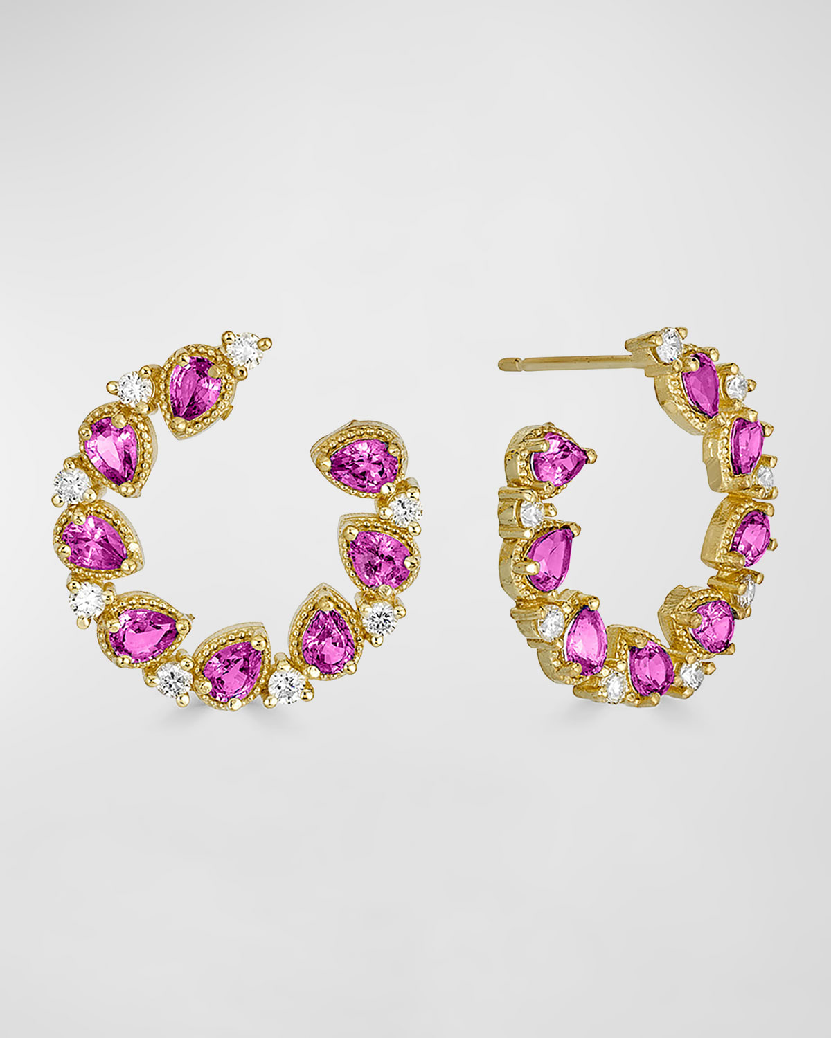 Tanya Farah 18k Yellow Gold Jasmine Bloom Pink Sapphire & Diamond Earrings