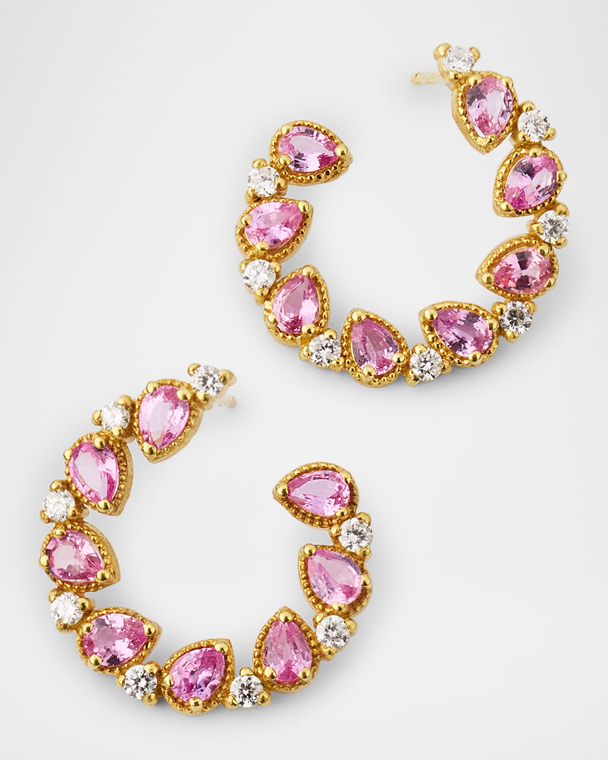 18k Yellow Gold Jasmine Bloom Pink Sapphire & Diamond Earrings