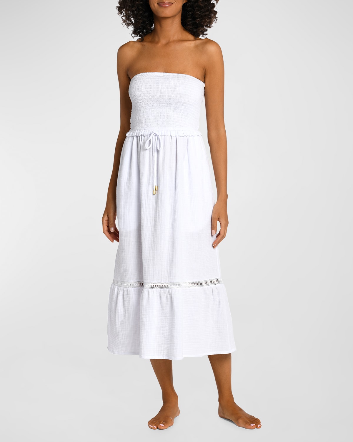 La Blanca Seaside Strapless Cotton Gauze Midi Dress