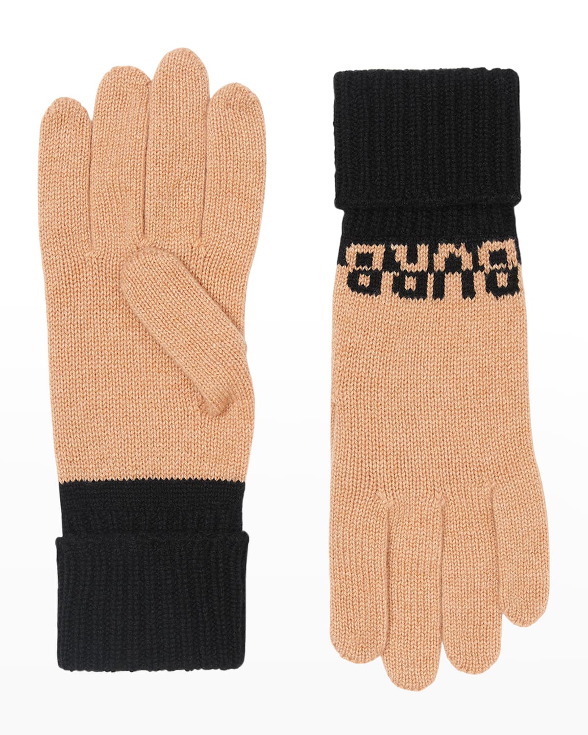Shop Burberry Knit Logo Cashmere-blend Gloves In Archive Beige Blck