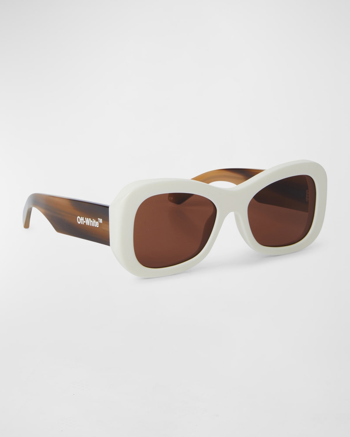 Off-white Pablo Logo Round Acetate Sunglasses In White / Brown