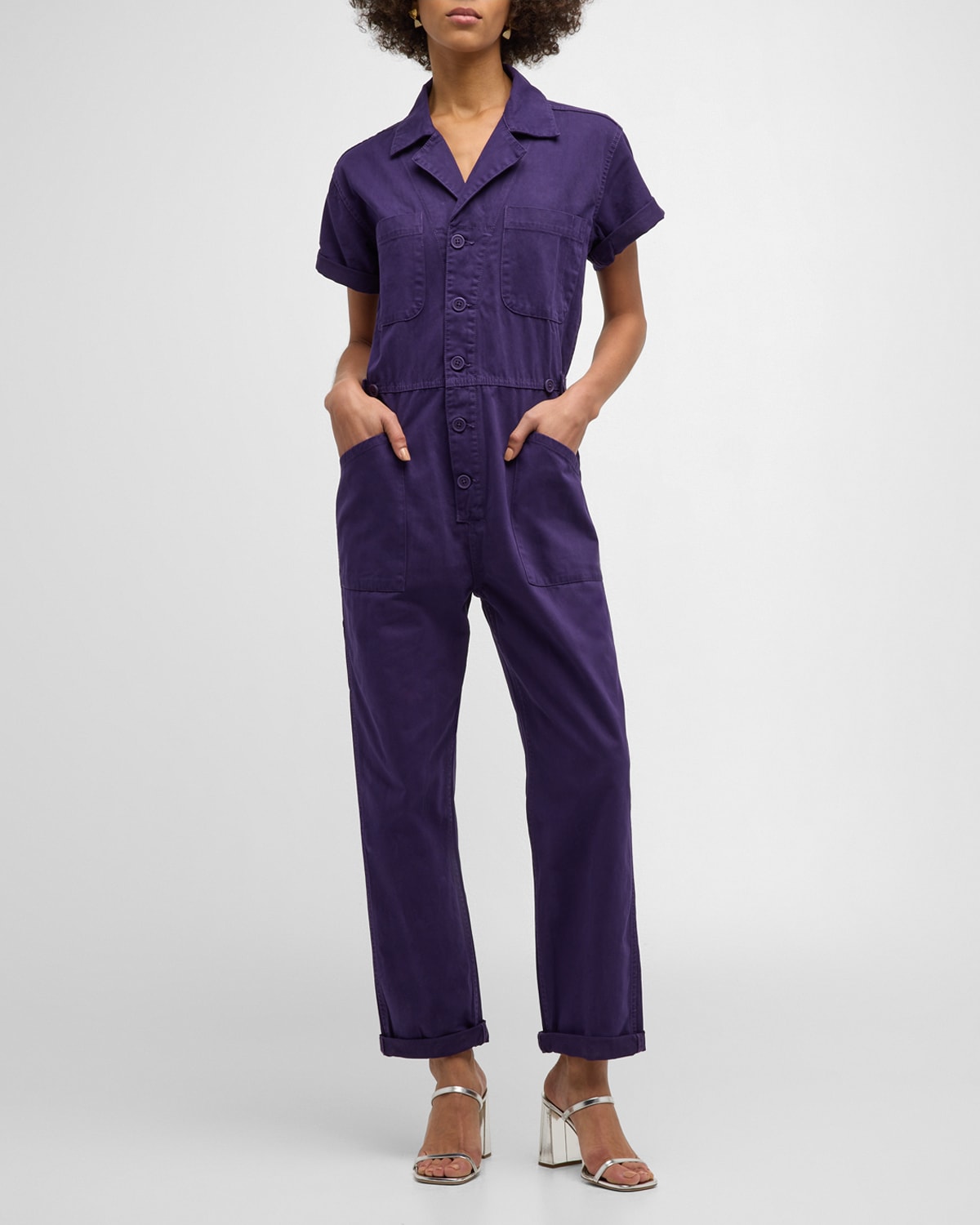 Pistola Grover Button-front Utility Jumpsuit In Lila Purple