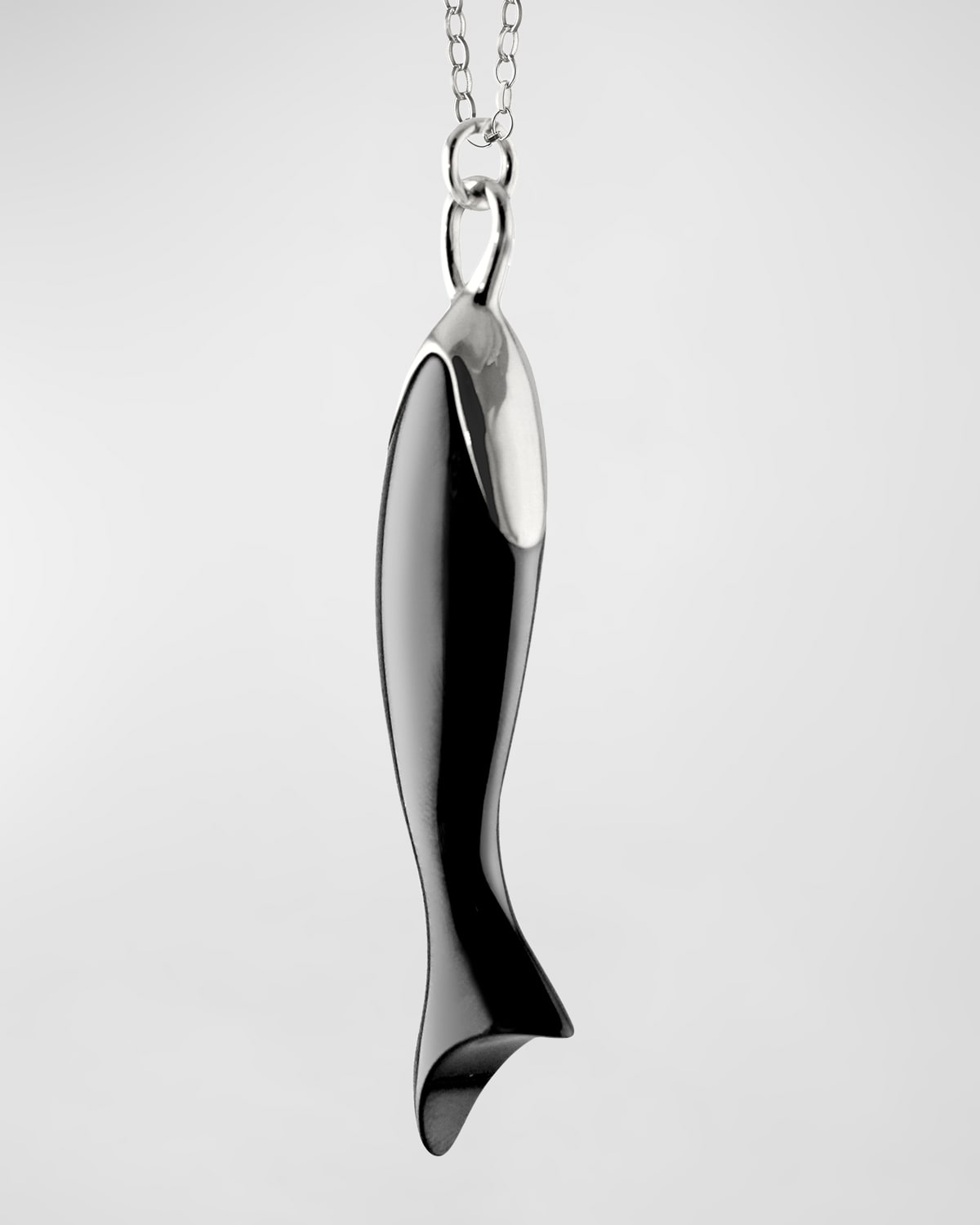 Monica Rich Kosann Sterling Silver And Ceramic Fish Charm On Small Belcher Chain, 30"l In Black
