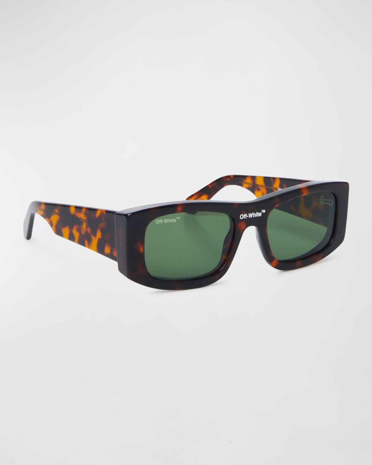 Off-white Men's Lucio Logo-bridge Rectangle Sunglasses In Havana/green