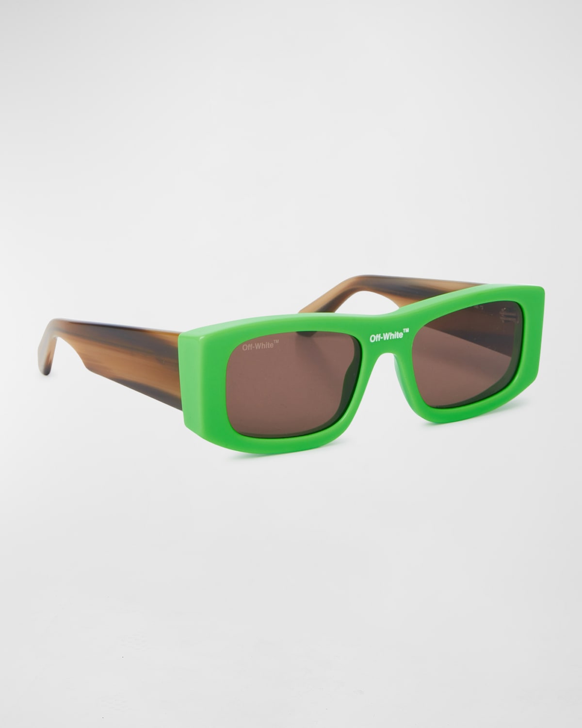 Off-white Men's Lucio Logo-bridge Rectangle Sunglasses In Green/brown