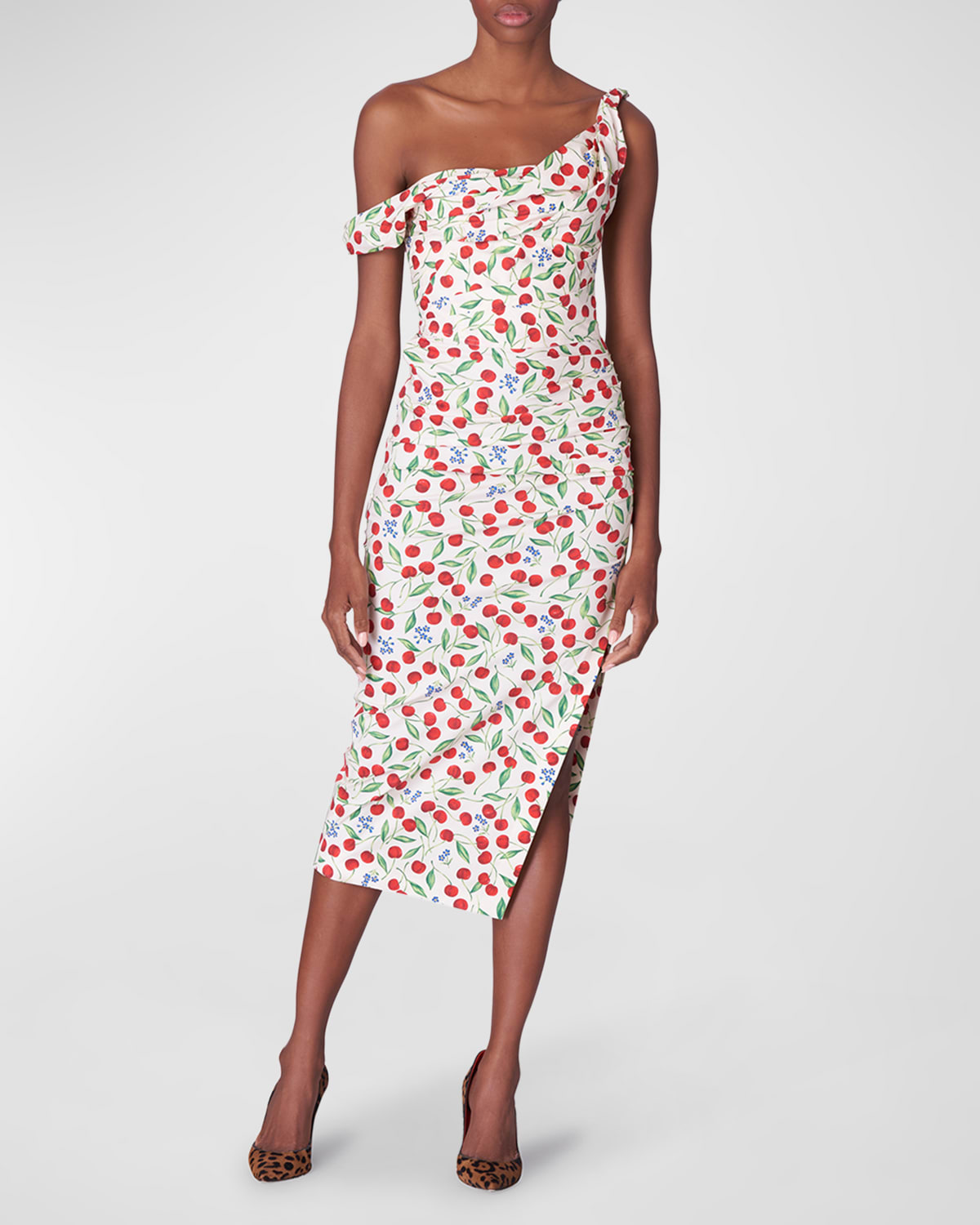 Cherry Printed Off-Shoulder Midi Dress