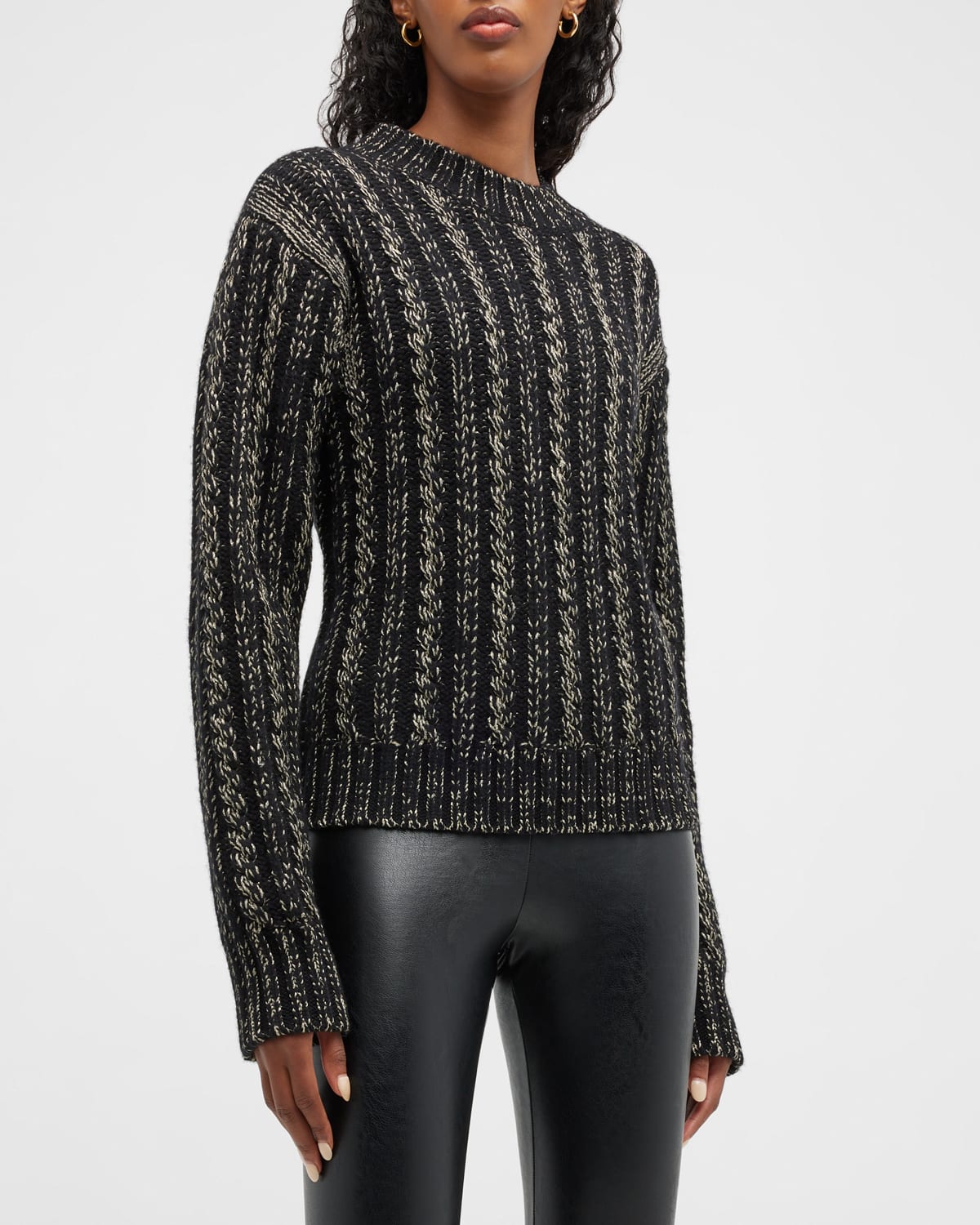 Blanc Noir Lurex Metallic Cable-knit Sweater In Black Gold