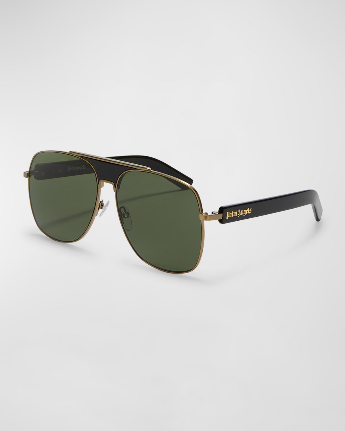 Palm Angels Men's Bay Double-bridge Oversized Pilot Sunglasses In 1055 Black Green