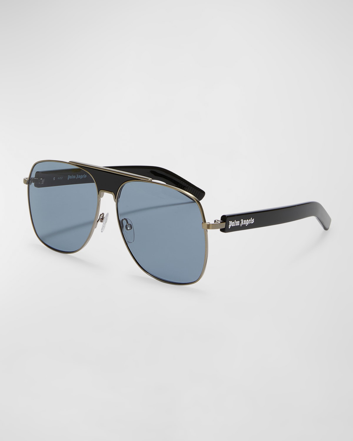 Palm Angels Men's Bay Double-bridge Oversized Pilot Sunglasses In 1045 Black Blue