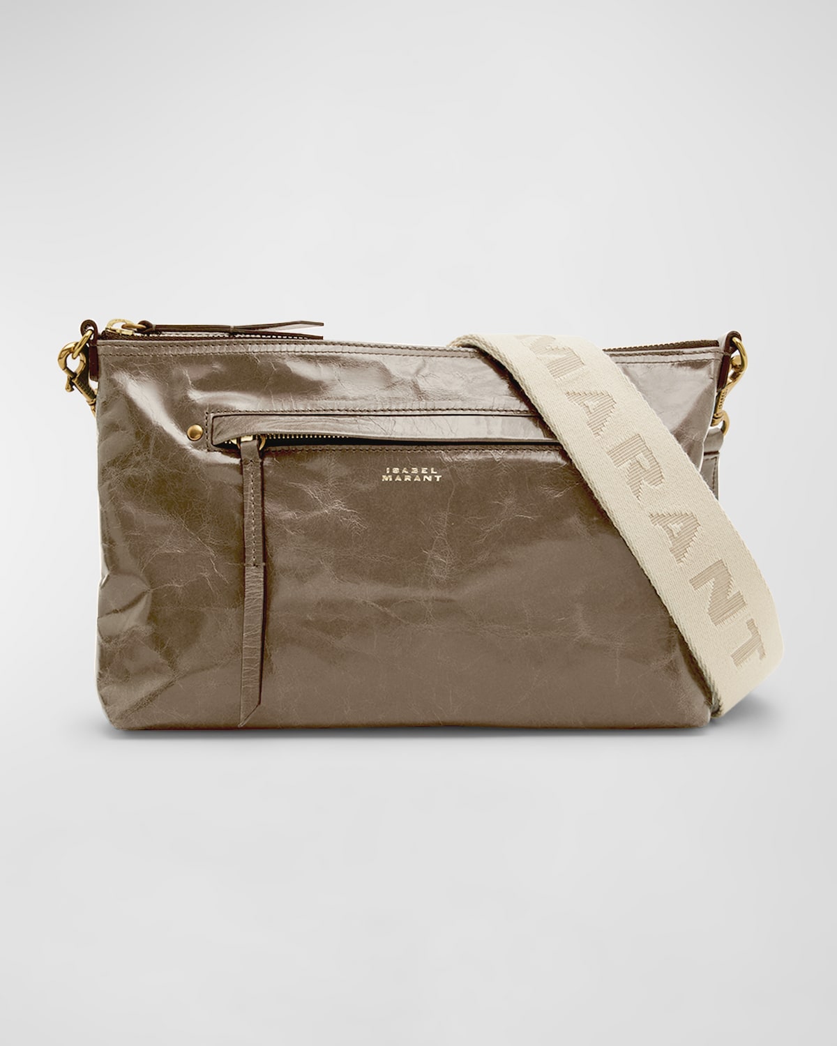 Isabel Marant Nessah Zip Leather Shoulder Bag In Khaki