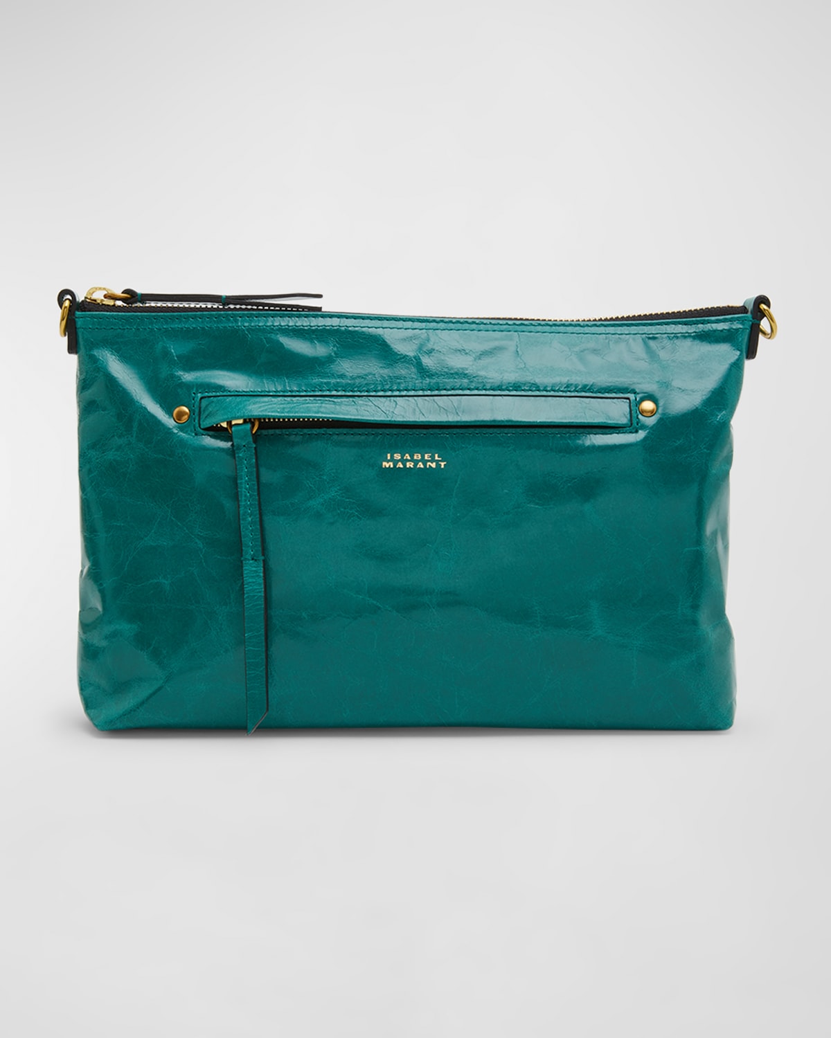 Isabel Marant Nessah Zip Leather Shoulder Bag In Emerald