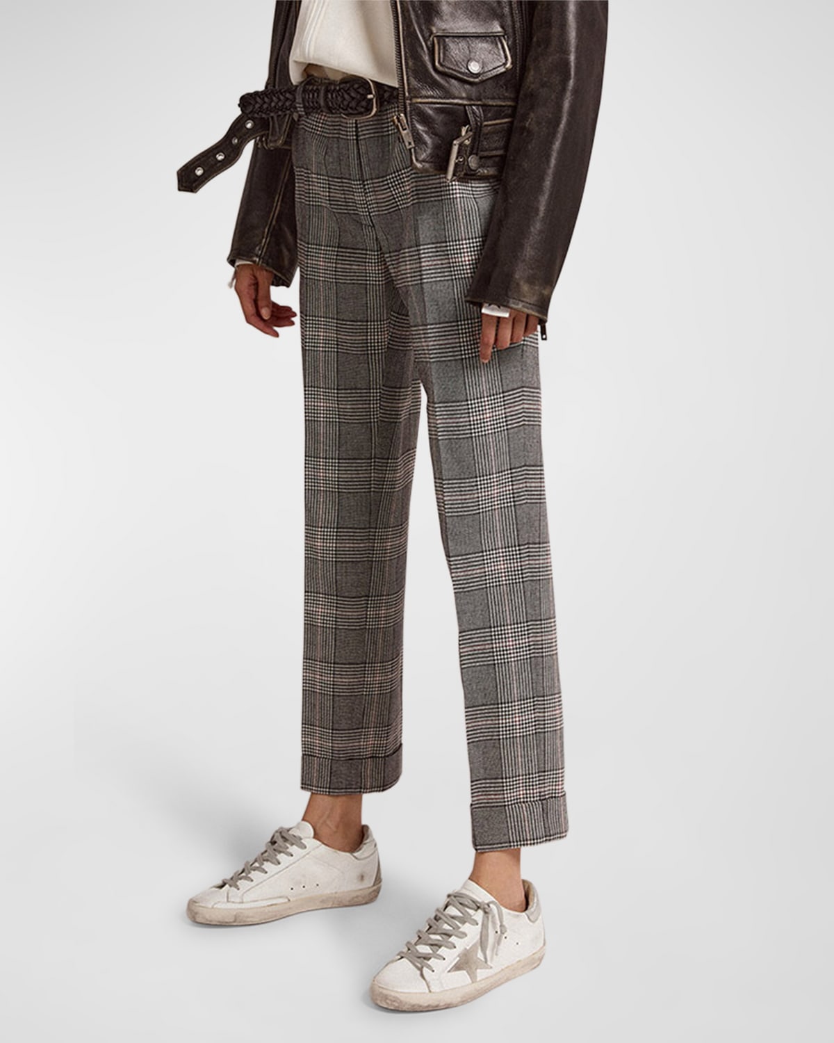 Shop Golden Goose Prince Of Wales Wool-blend Cigarette Pants In Grey Black