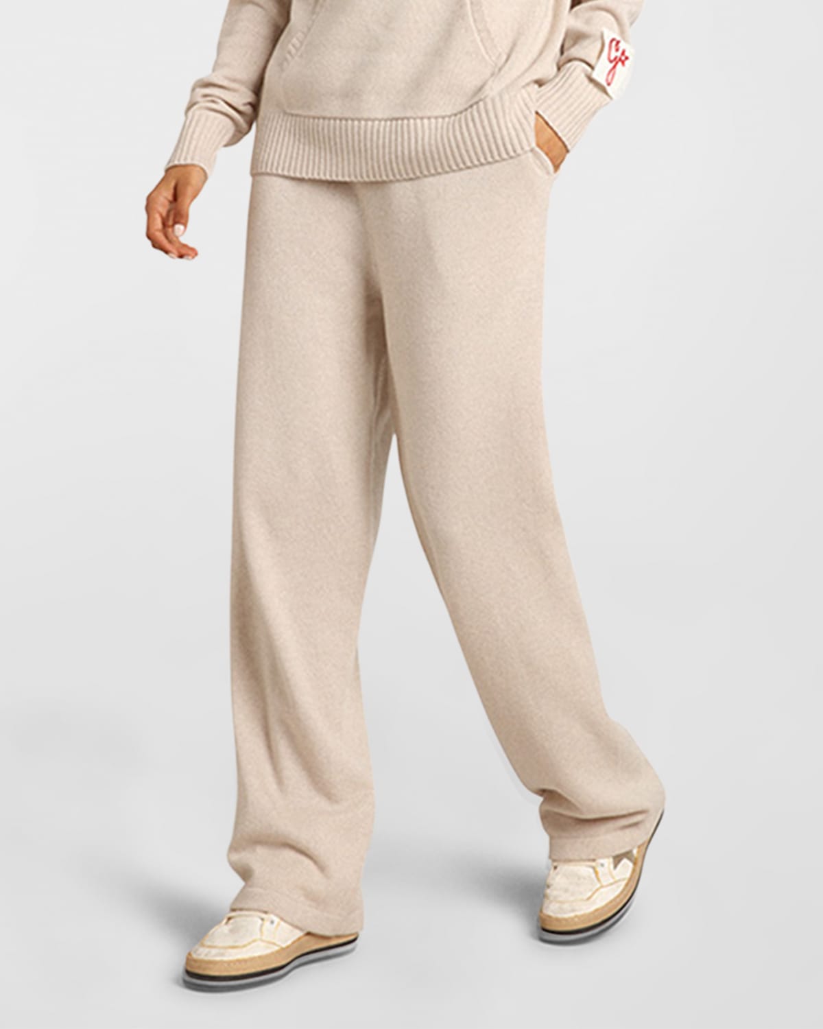 Golden Cashmere-Wool Knit Wide-Leg Jogging Pants