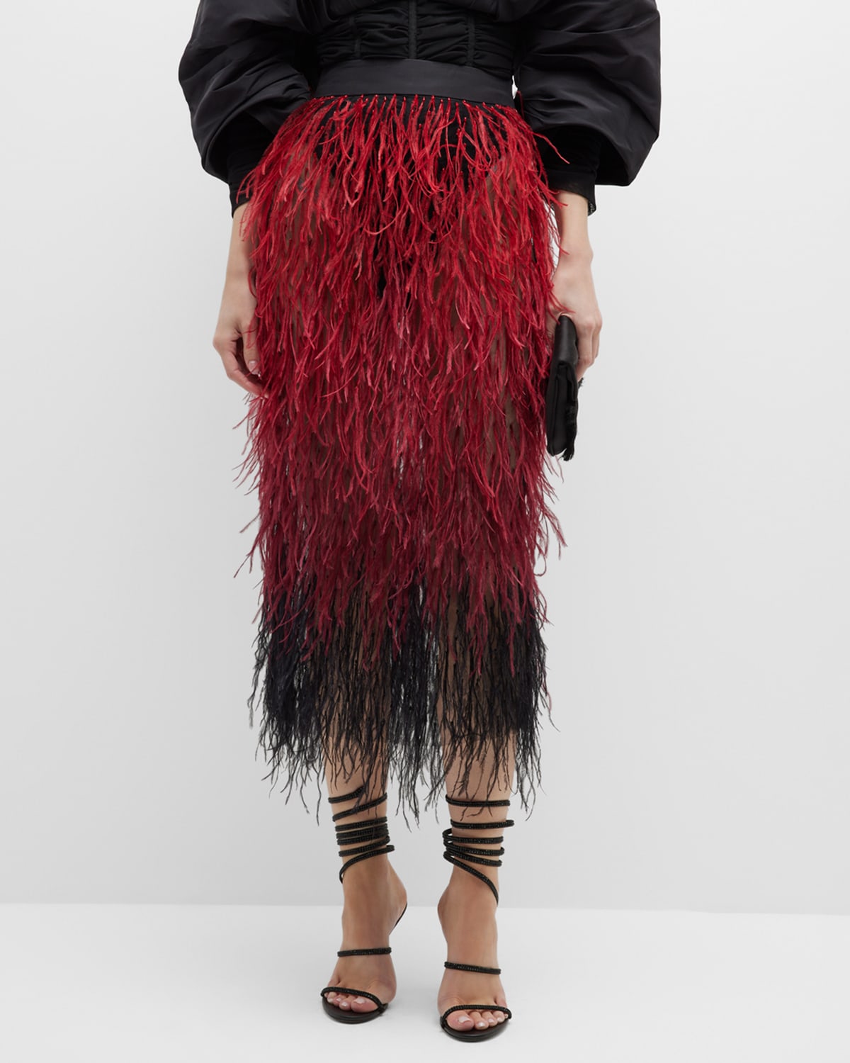 Aliette Tulle Midi Skirt w/ Feather Embellishments