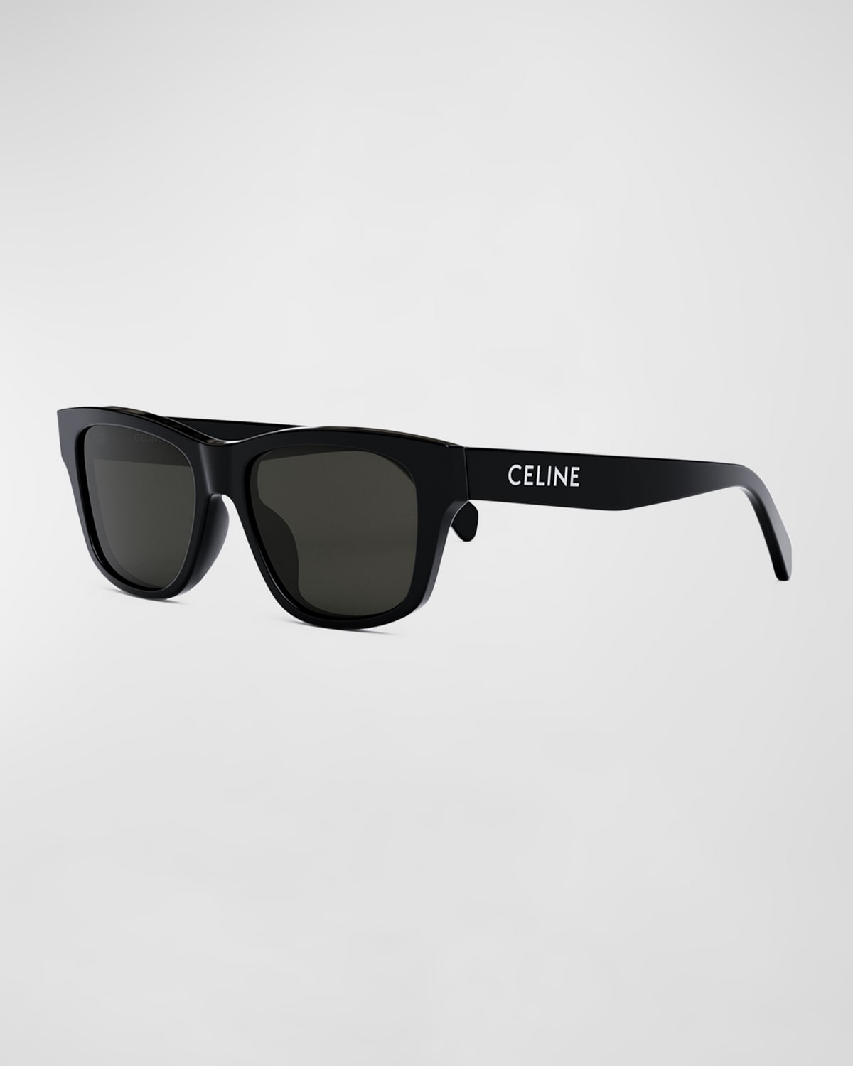 Shop Celine Logo Monochrome Rectangle Acetate Sunglasses In Shiny Black