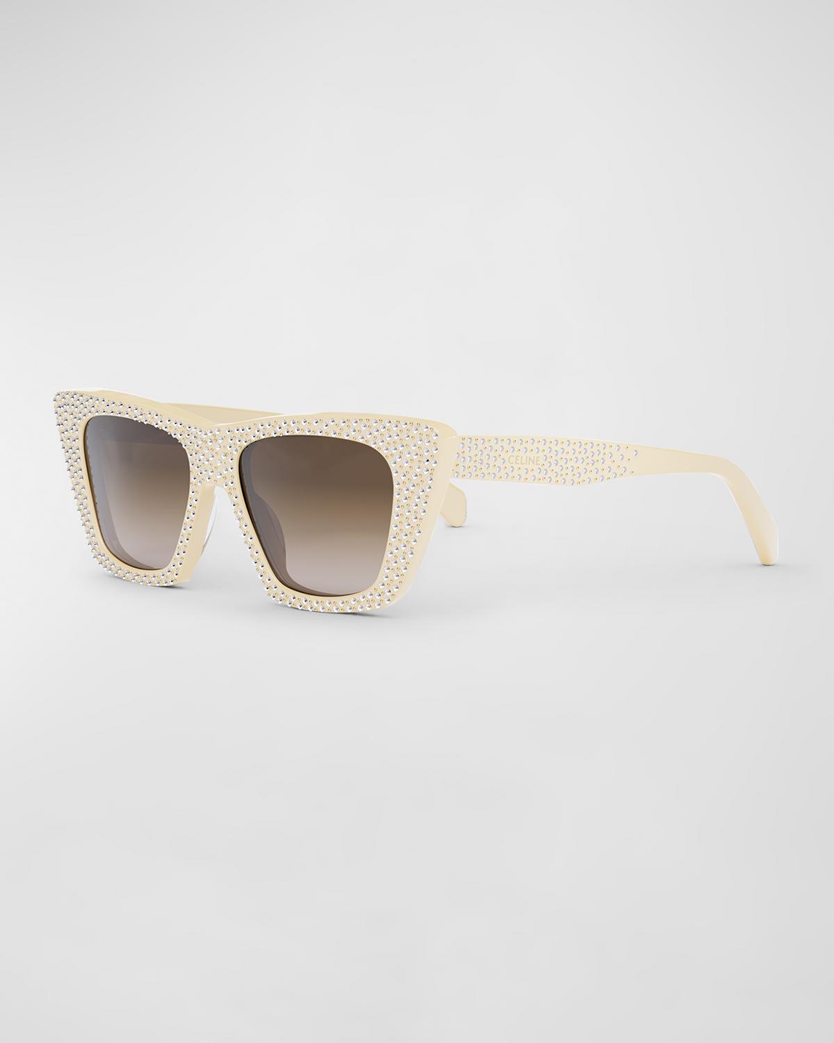 Celine Crystal Embellished Acetate Cat-Eye Sunglasses 