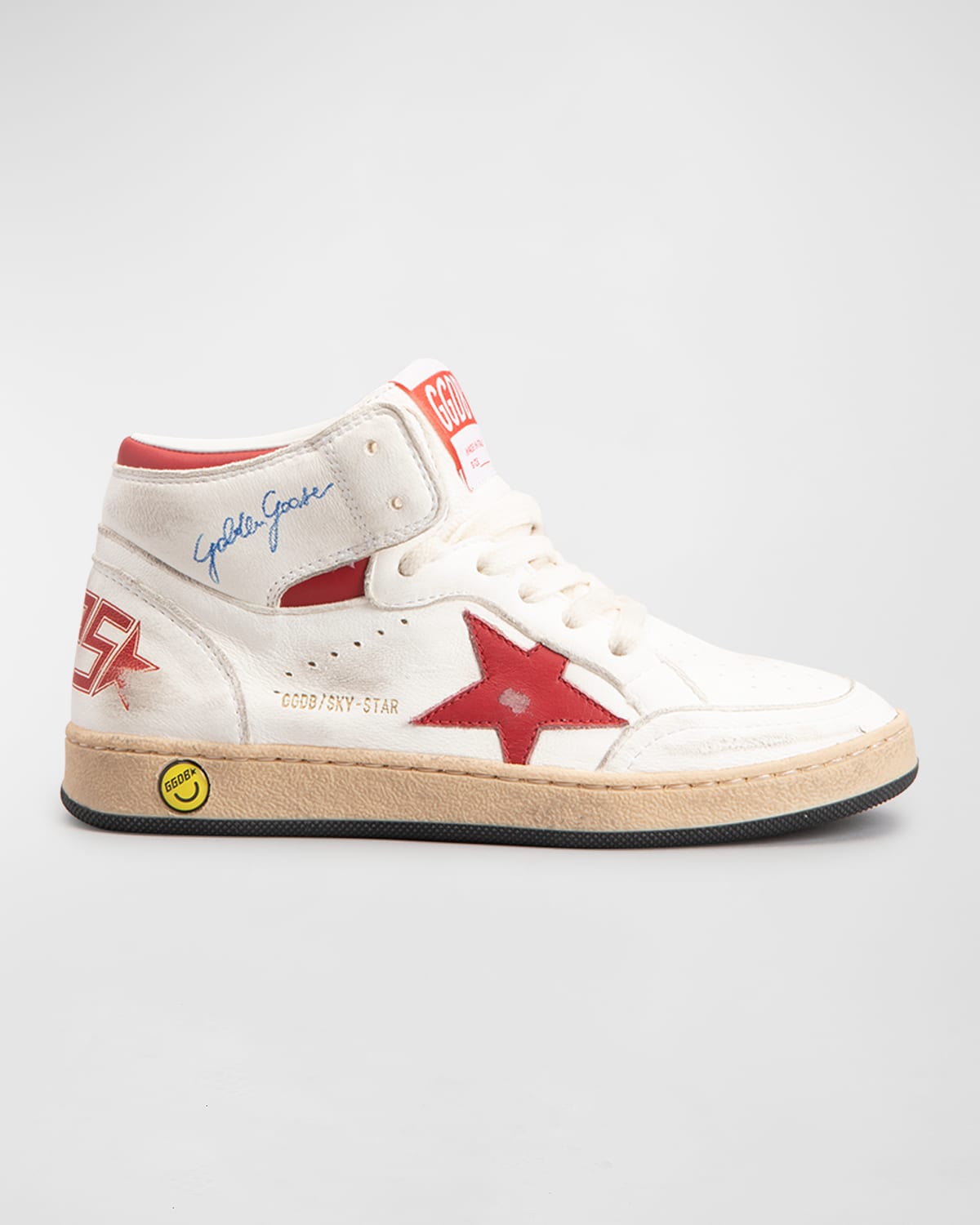 Golden Goose Sky Star Logo-embellished Leather Sneakers In White/red