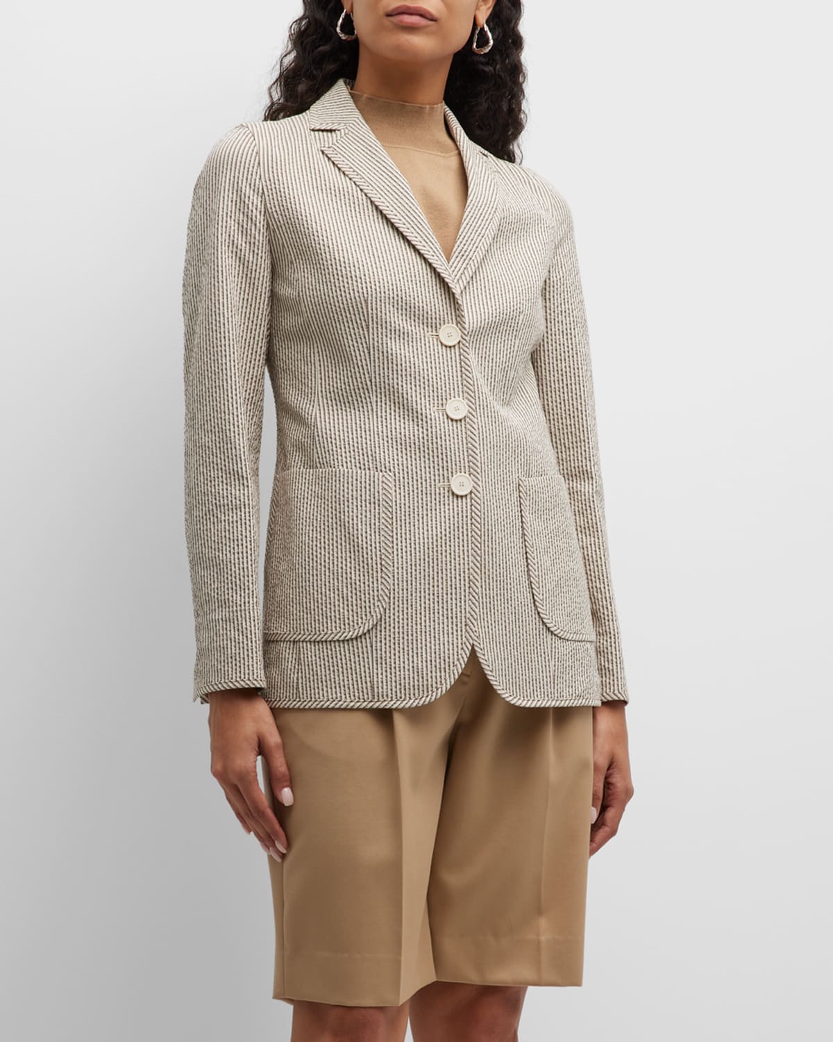 AKRIS PUNTO SINGLE-BREASTED SEERSUCKER BLAZER