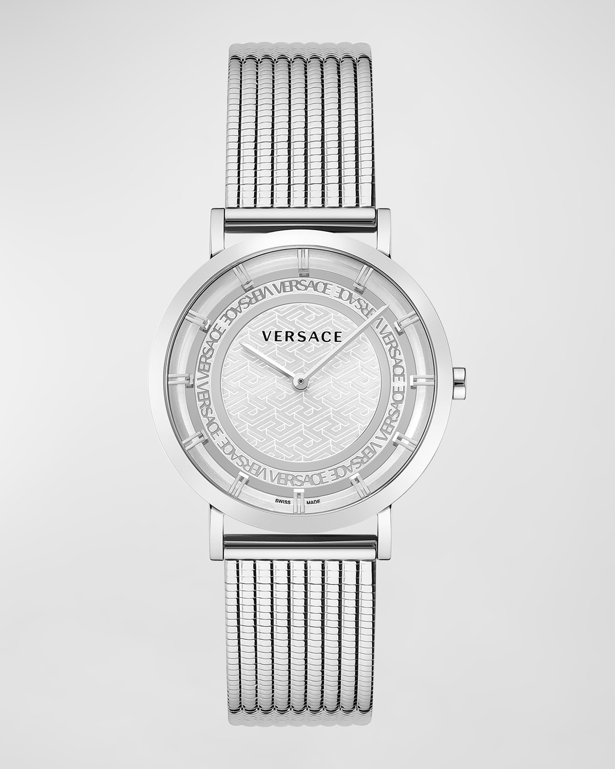 Versace Women's La Greca Embossed Silver Dial Stainless Steel Bracelet Watch