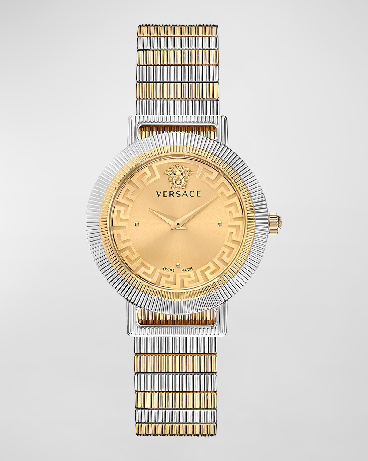 Versace Greca Chic Bracelet Watch With Gold Enamel Dial In Two Tone