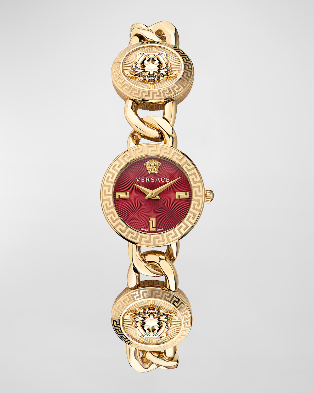 Versace 26mm Stud Icon Bracelet Watch, Gold/Red
