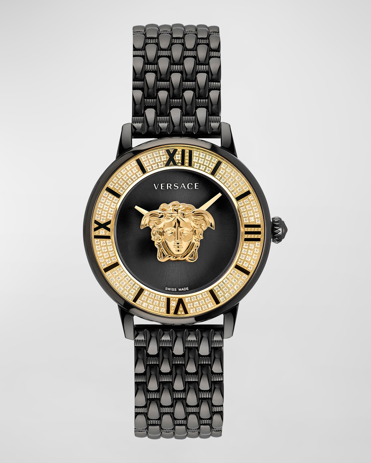 Versace 38mm La Medusa Bracelet Watch with Diamonds, Black