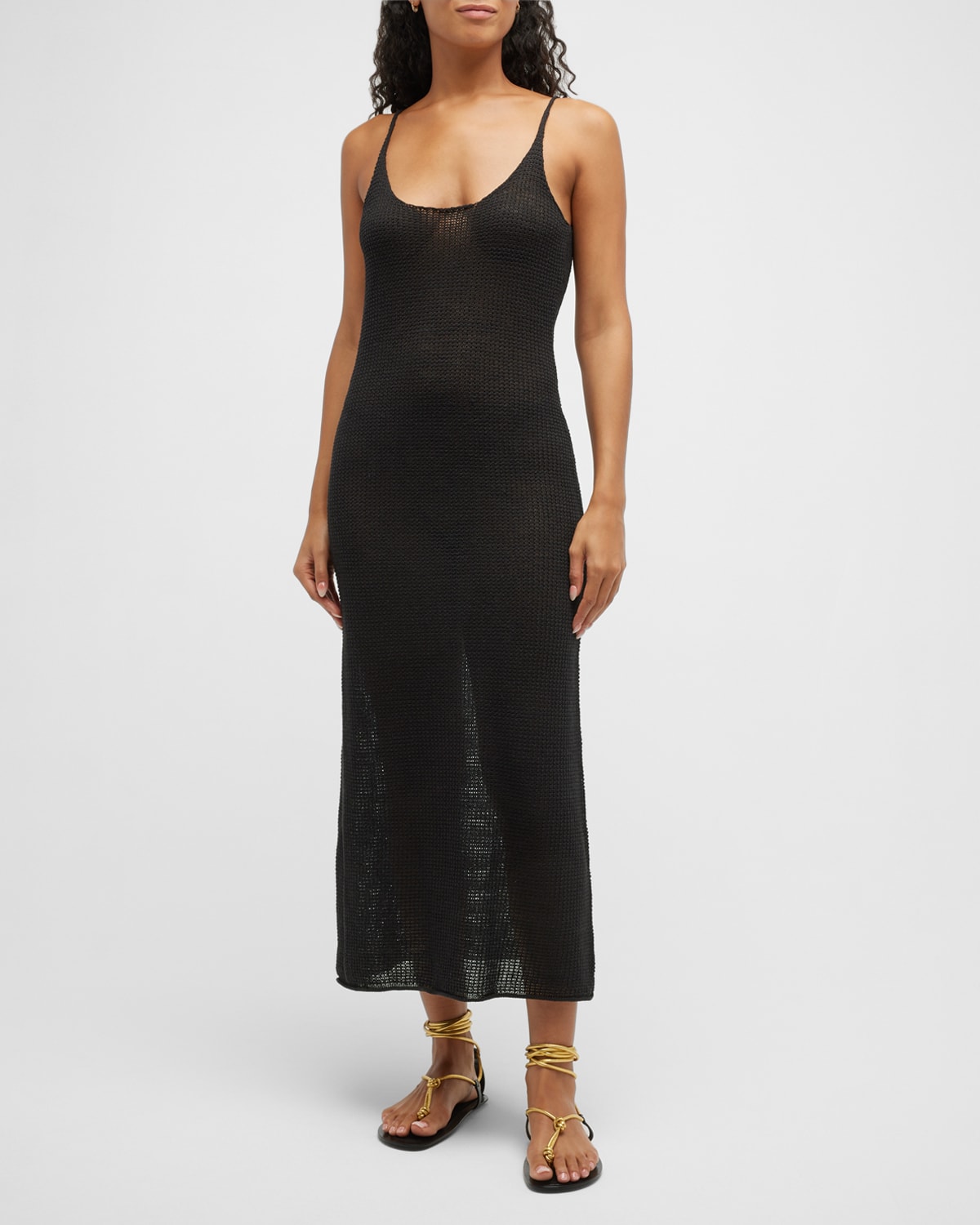 Onia Textured Linen Sweater Maxi Dress In Black