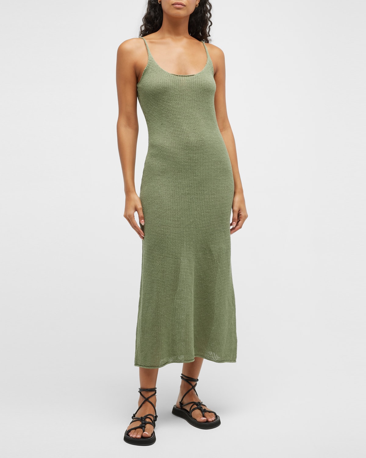 Onia Textured Linen Maxi Dress In Sage Green