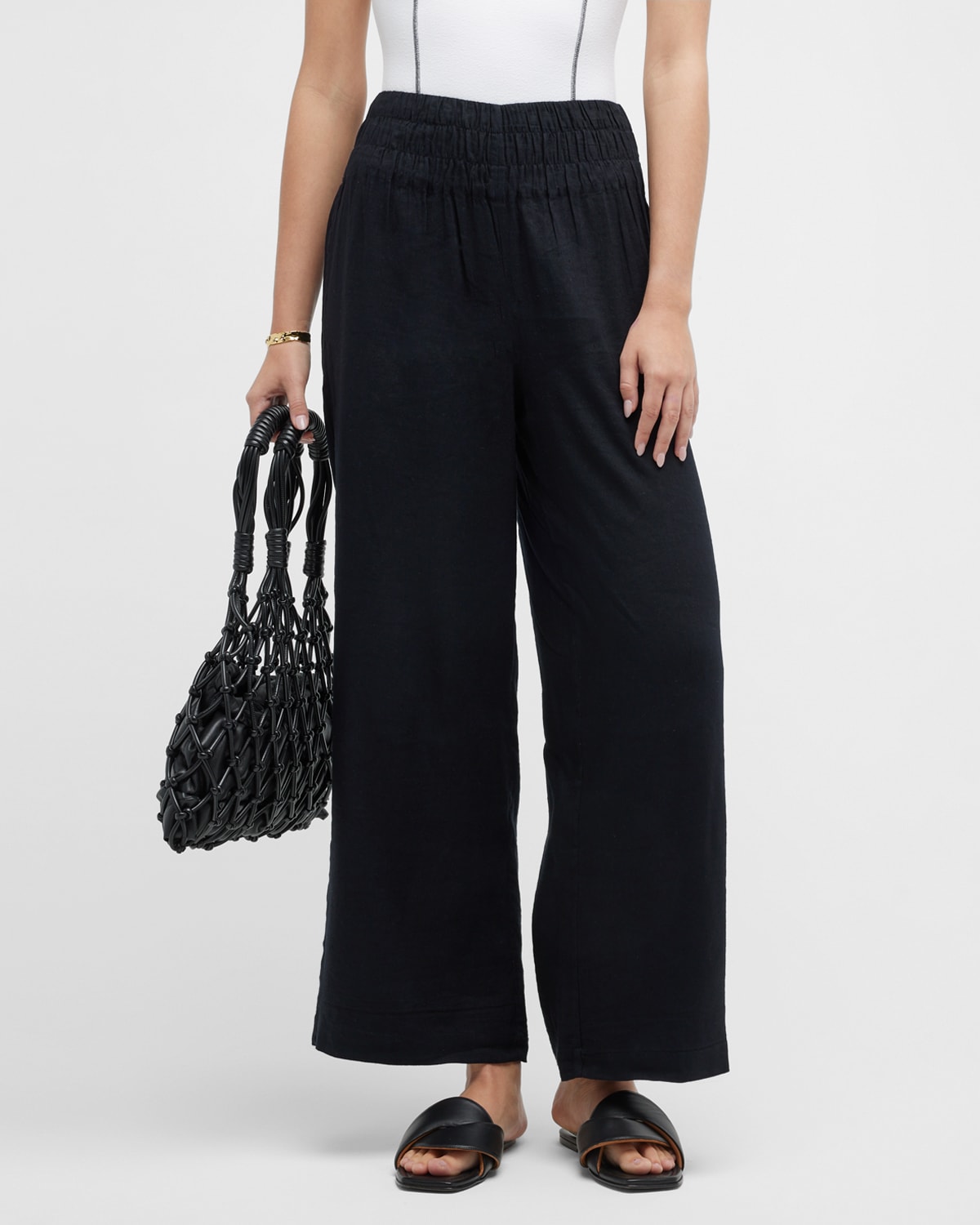 Air Linen Smocked Wide-Leg Pants