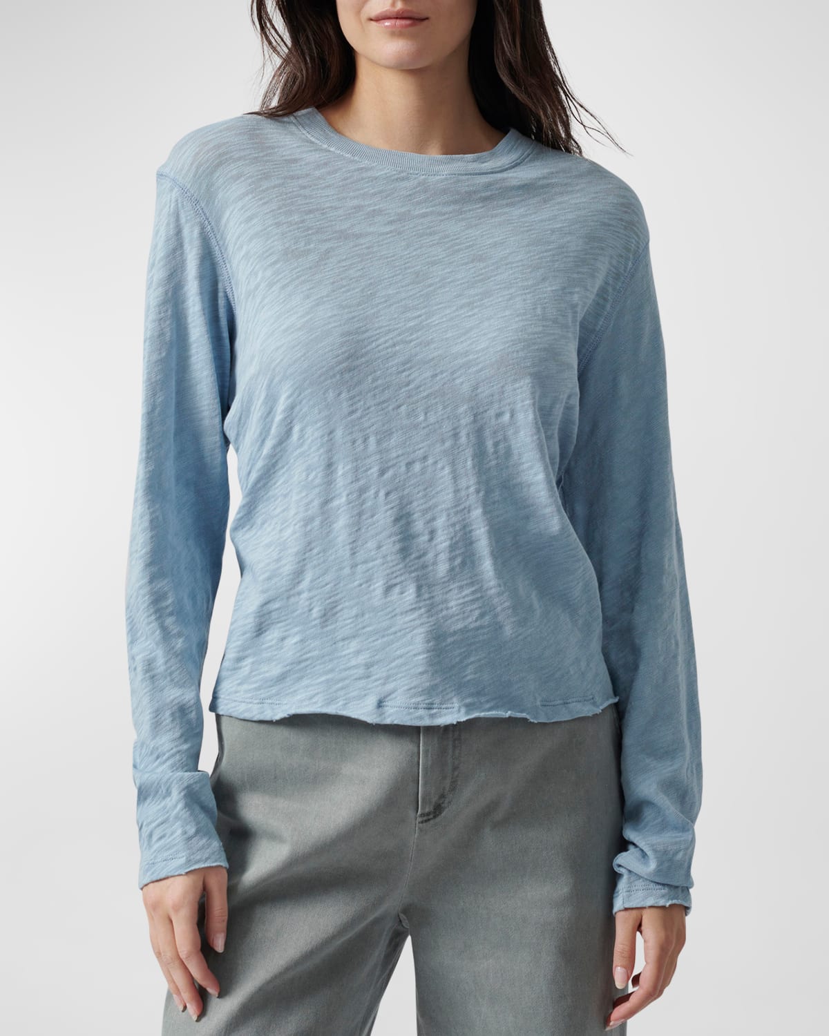 Atm Anthony Thomas Melillo Long-sleeve Destroyed Cotton Tee In Marina