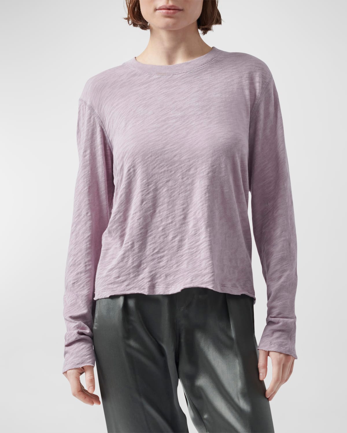 Atm Anthony Thomas Melillo Long-sleeve Destroyed Cotton Tee In Deep Lilac