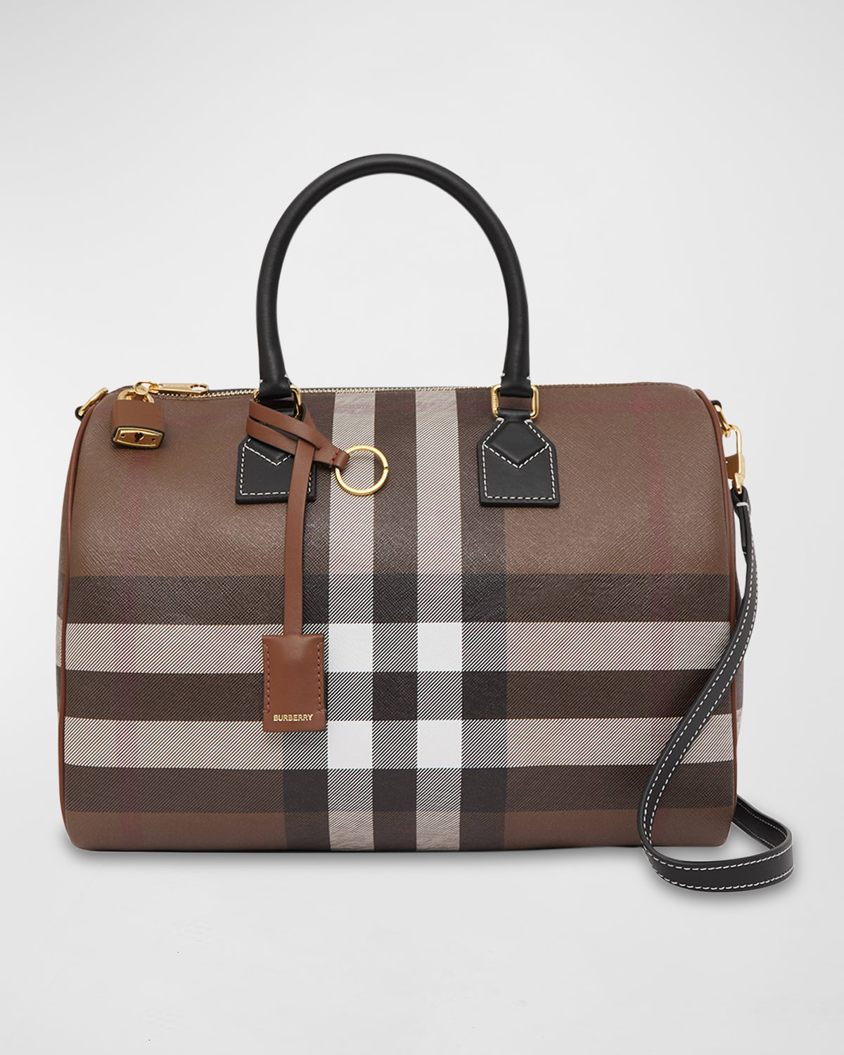 Burberry Check Bowling Leather Top-Handle Bag